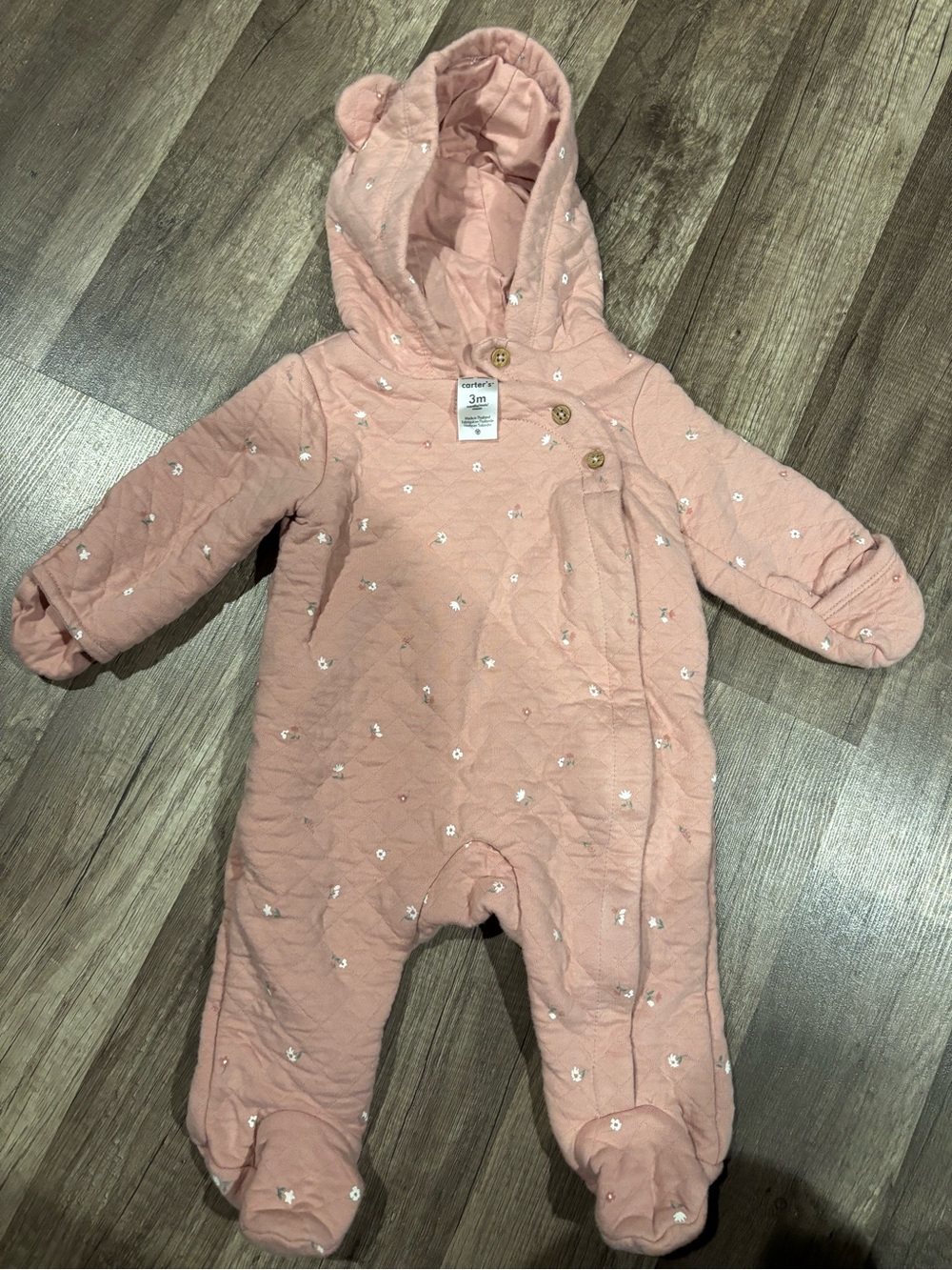 Carter's Light Pink Quilted Hooded Baby One-Piece Footed Snowsuit